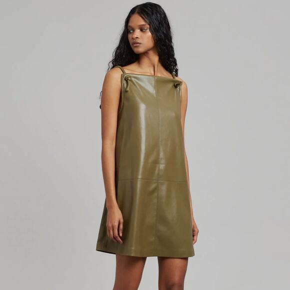 NANUSHKA Claire Vegan Leather Dress Olive Green {3N39} - Picture 1 of 6